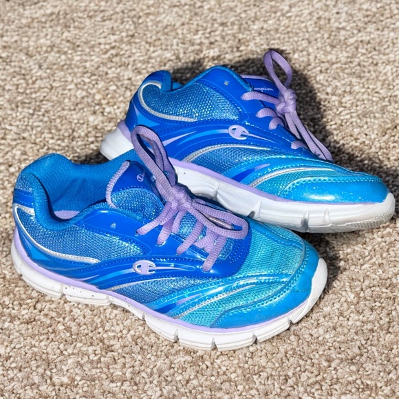 Champion Other - CHAMPION Blue Shine Girls Sneakers Size 2.5 with Purple Laces